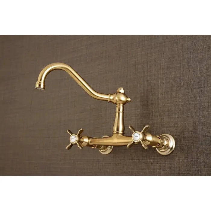 Kingston Brass Essex KS3241BEX Two-Handle 2-Hole Wall Mount Bathroom Faucet Brushed Brass