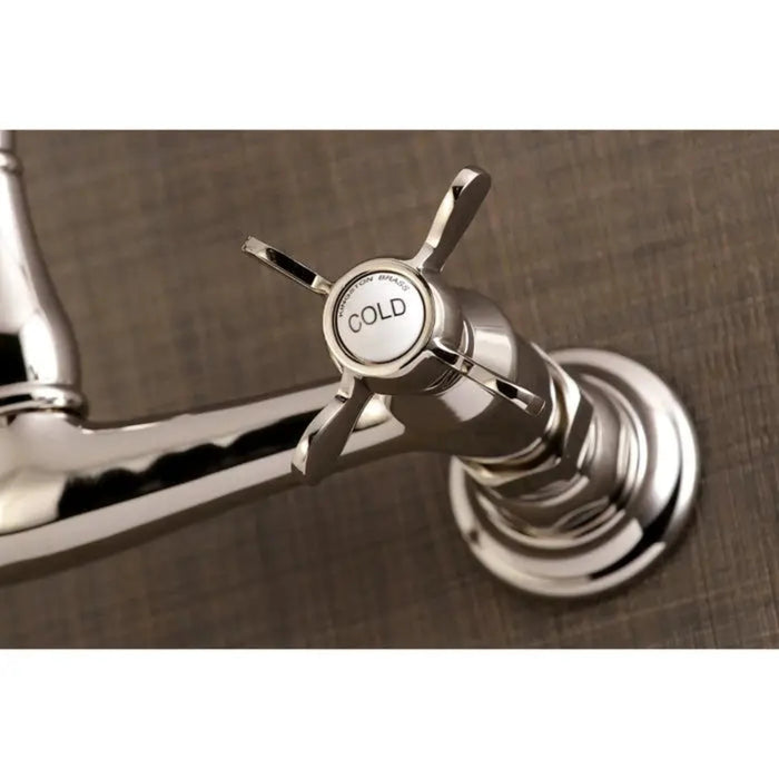 Kingston Brass Essex KS3241BEX Two-Handle 2-Hole Wall Mount Bathroom Faucet Polished Nickel Cold Metal Cross Handler