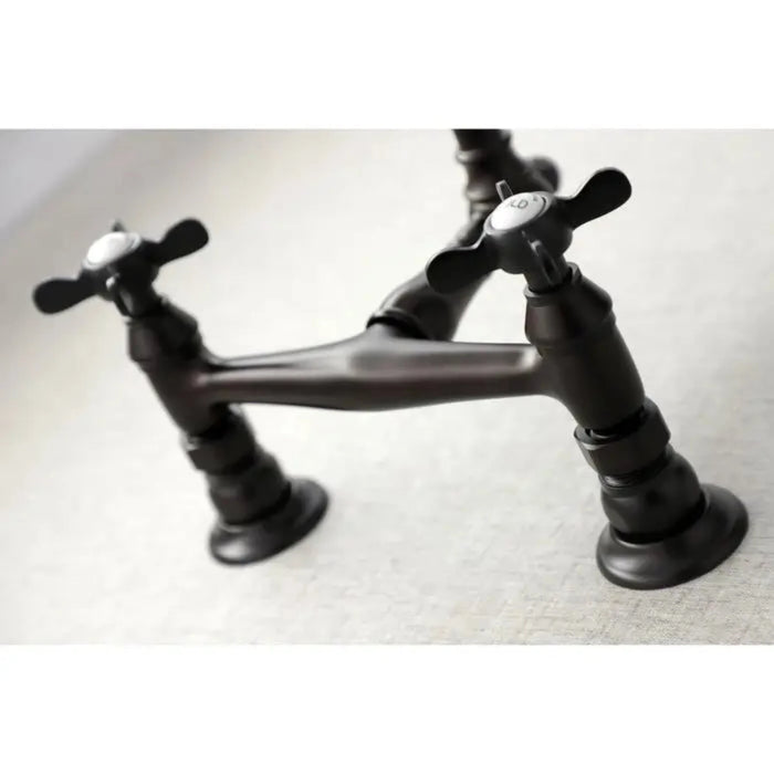 Kingston Brass Essex KS3241BEX Two-Handle 2-Hole Wall Mount Bathroom Faucet Oil Rubbed Bronze Hot and Cold Metal Cross Handler