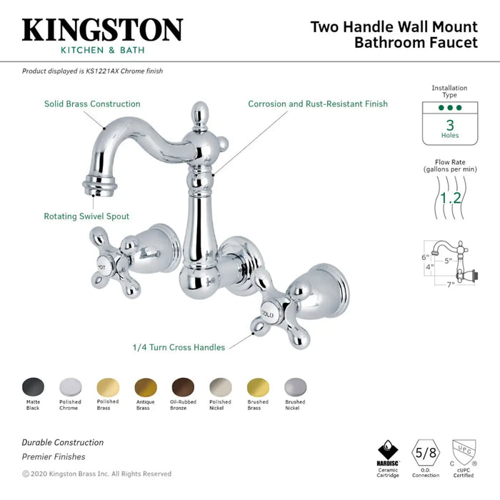 Kingston Brass Ks122xax-p Heritage Two-handle 2-hole Wall