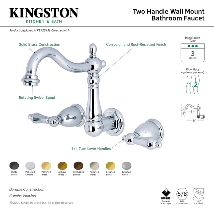 Kingston Brass Ks125xal-p Heritage Two-handle 2-hole Wall