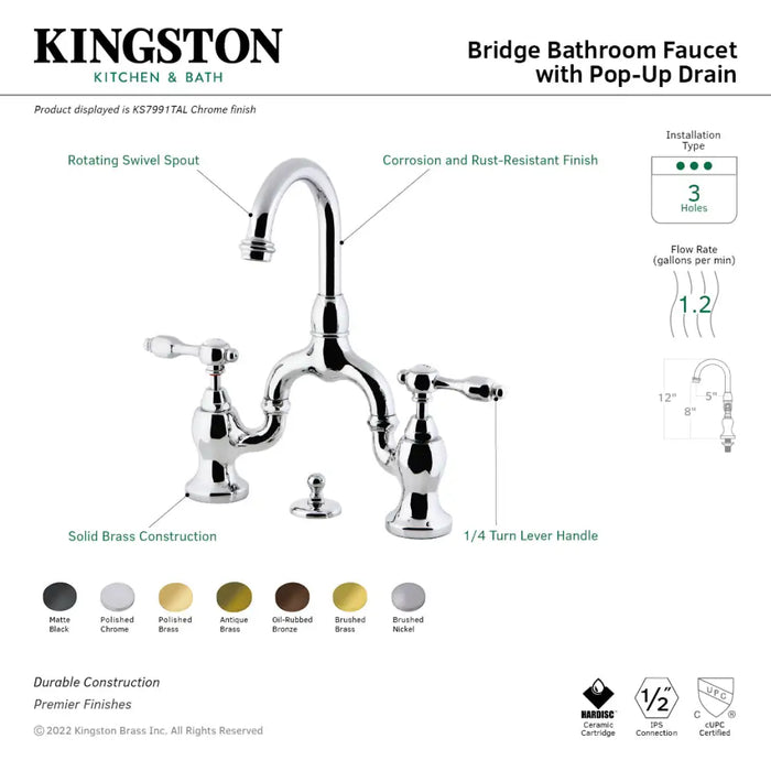 Kingston Brass KS799XTAL-P Tudor Two-handle 3-hole Deck