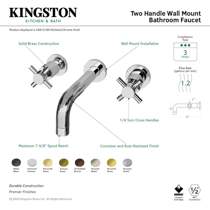 Kingston Brass Ks812xdx-p Two-handle 3-hole Wall Mount