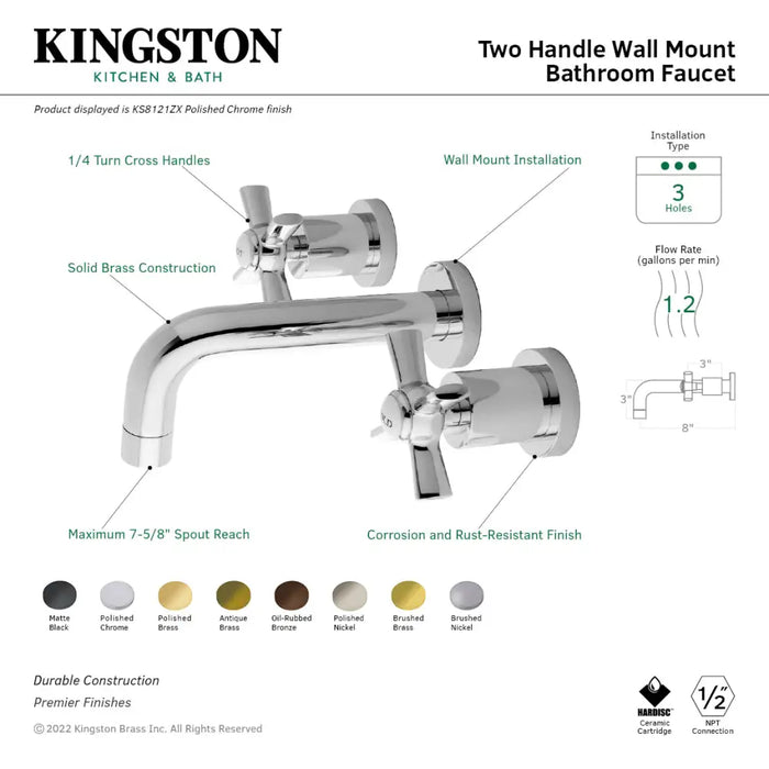Kingston Brass KS812XZX-P Two-handle 3-hole Wall Mount