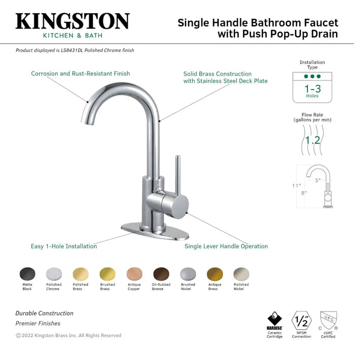 Kingston Brass Ls843xdl-p Single-handle 1-hole Deck Mount