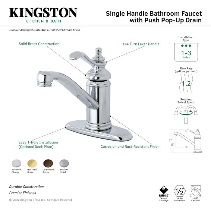 Kingston Brass Templeton KS3402TL Single-Handle 1-Hole Deck