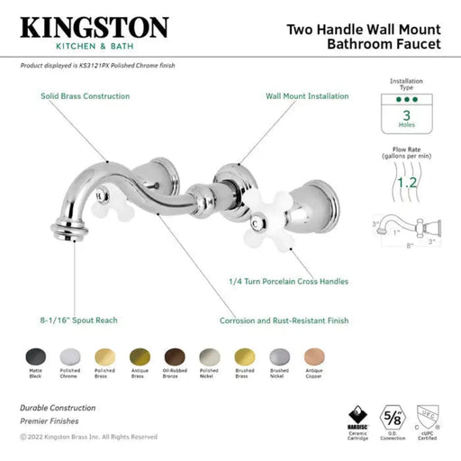 Kingston Brass Vintage KS3120PX Two-Handle 3-Hole Wall Bathroom Faucet Parts