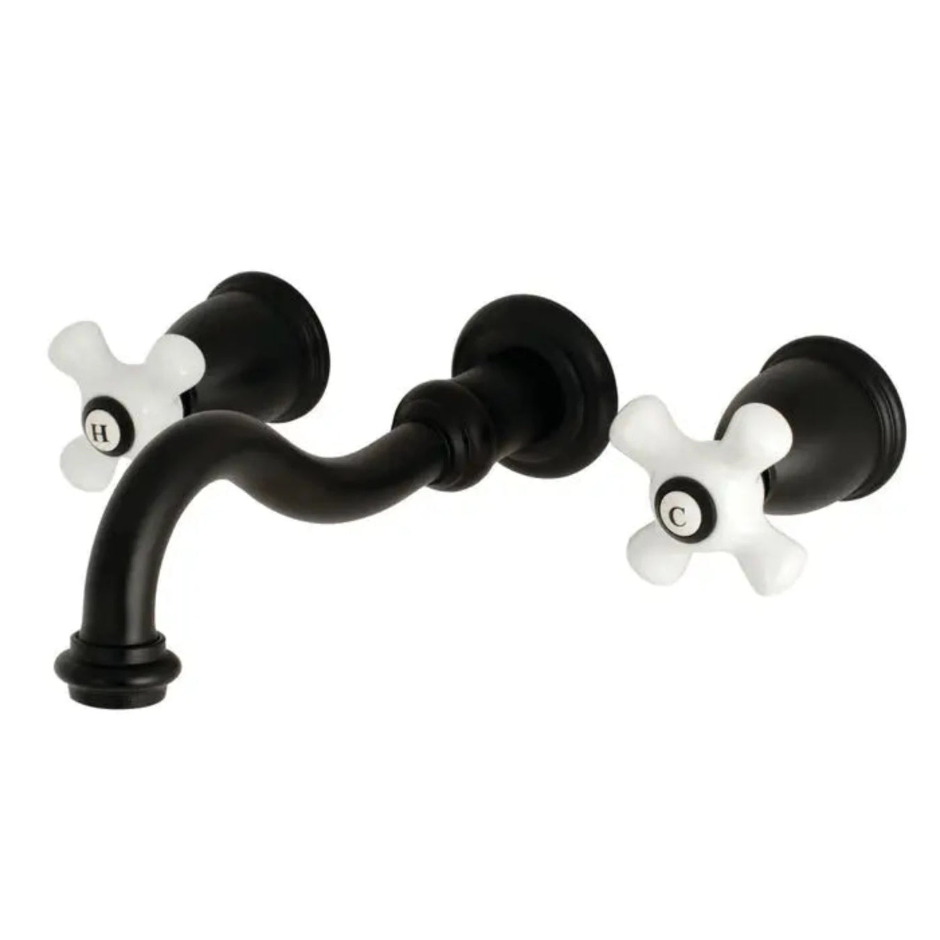 Kingston Brass Vintage KS3120PX Two-Handle 3-Hole Wall Bathroom Faucet Matte Black