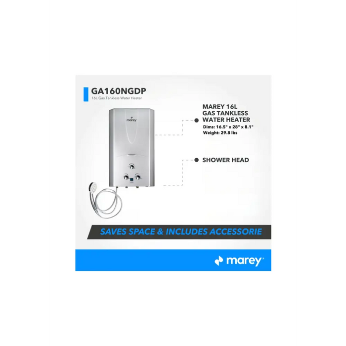 Marey Tankless Water Heater Gas 16L 4.2 GPM 109,000 BTU Outdoor NGDP