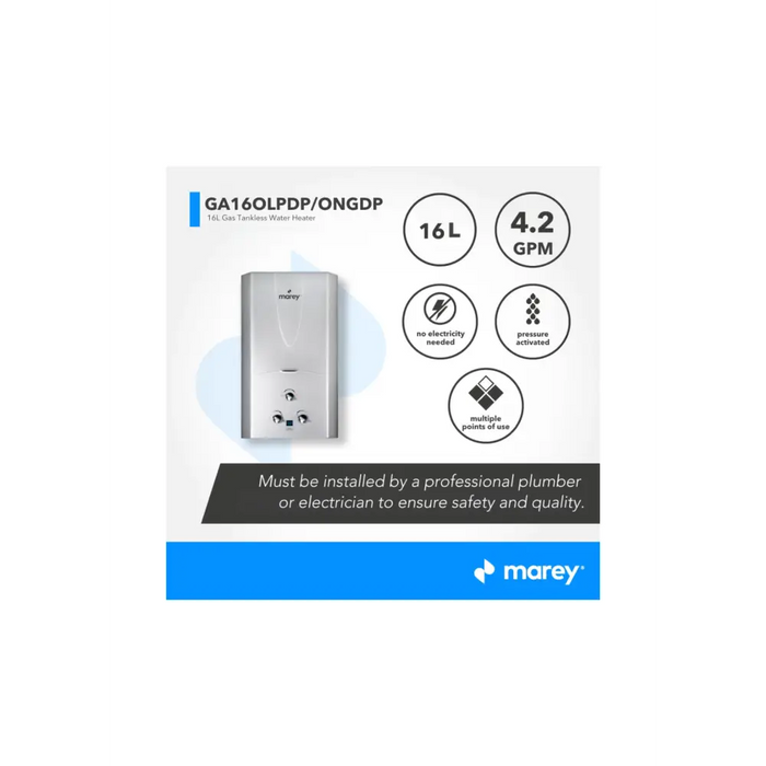 Marey Tankless Water Heater Gas 16L 4.2 GPM 109,000 BTU Outdoor Product