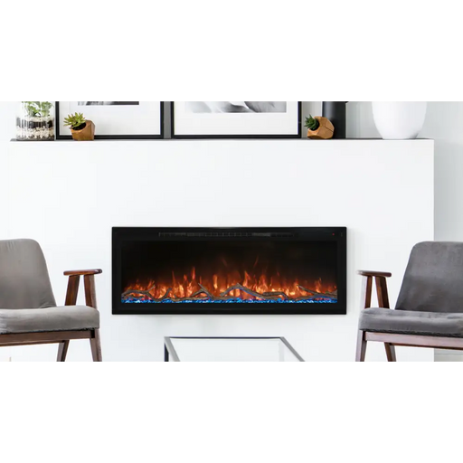 Modern Flames SPS-50B 50 Inch Spectrum Slimline Recessed/Wall Mount Electric Fireplace Front View with Chairs