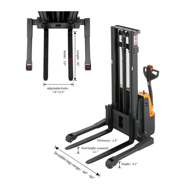Powered Forklift Full Electric Walkie Stacker 3300lbs Cap.