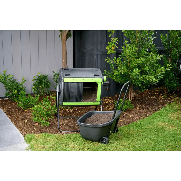 Riverstone Industries RSI-Maze 48 Gallon RSI-MCT-D180-CT Geared Two Compartment Compost Tumbler and Cart Outdoor