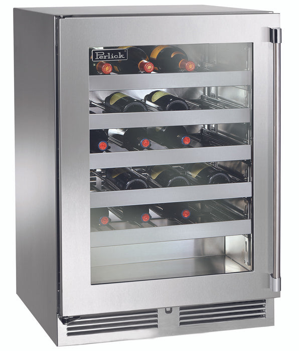 Perlick 24 Inch Signature Series Outdoor Undercounter Single Zone Wine Reserver Stainless Steel Glass Door