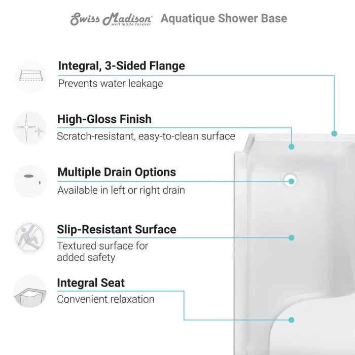 Aquatique 60 x 32 Left Drain Shower Base - plumbing
