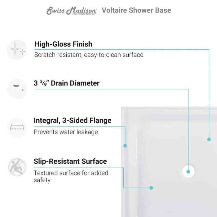 Voltaire 48 x 32 Center Drain Shower Base - plumbing
