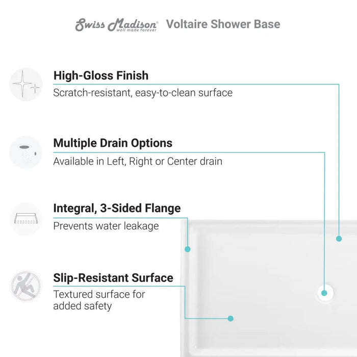 Voltaire 60 x 32 Left-Hand Drain Shower Base - plumbing
