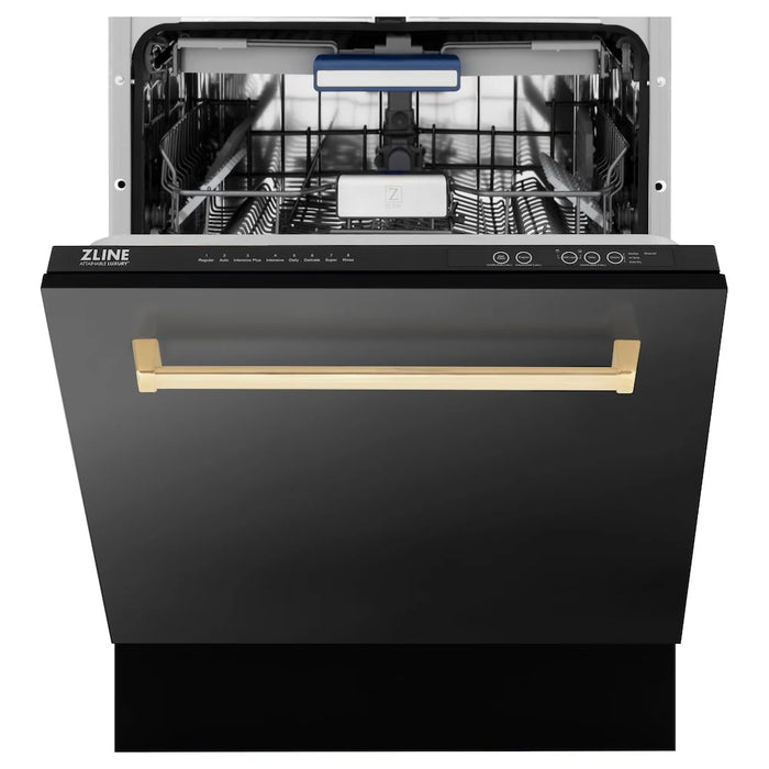ZLINE 30" Autograph Edition Kitchen Package with Black Stainless Steel Dual Fuel Range, Range Hood and Dishwasher with Champagne Bronze Accents (3AKP-RABRHDWV30-CB)