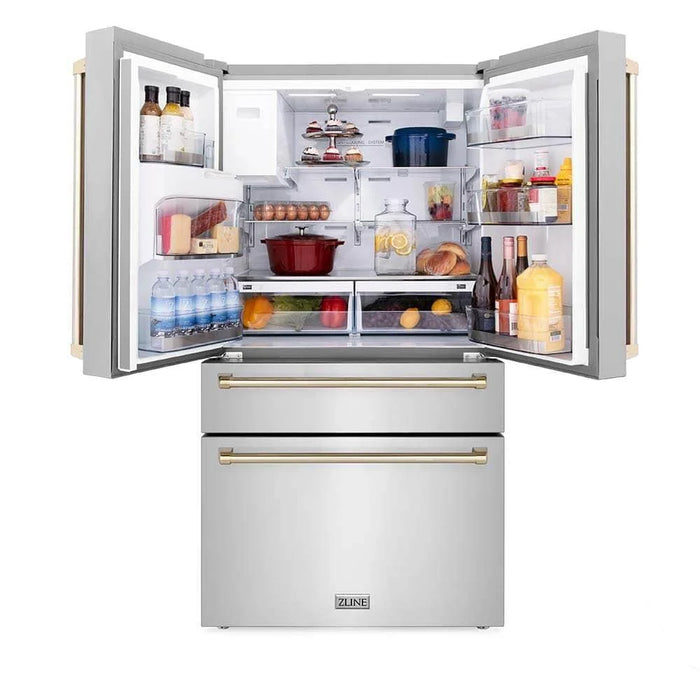 ZLINE 48" Autograph Edition Kitchen Package with Stainless Steel Dual Fuel Range, Range Hood, Dishwasher and Refrigeration with Gold Accents (4AKPR-RARHDWM48-G)