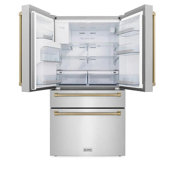 ZLINE 48" Autograph Edition Kitchen Package with Stainless Steel Dual Fuel Range, Range Hood, Dishwasher and Refrigeration with Champagne Bronze Accents (4AKPR-RARHDWM48-CB)