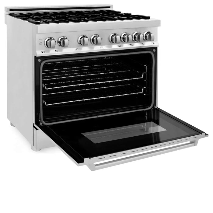 ZLINE 36" Kitchen Package with Stainless Steel Dual Fuel Range and Convertible Vent Range Hood (2KP-RARH36)