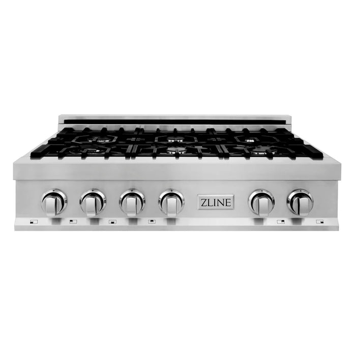 ZLINE Kitchen Package with Refrigeration, 36" Stainless Steel Rangetop, 36" Range Hood, 30" Double Wall Oven and 24" Tall Tub Dishwasher (5KPR-RTRH36-AWDDWV)