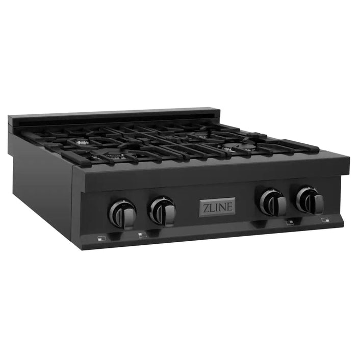30 Porcelain Gas Stovetop in Black Stainless with 4 Gas