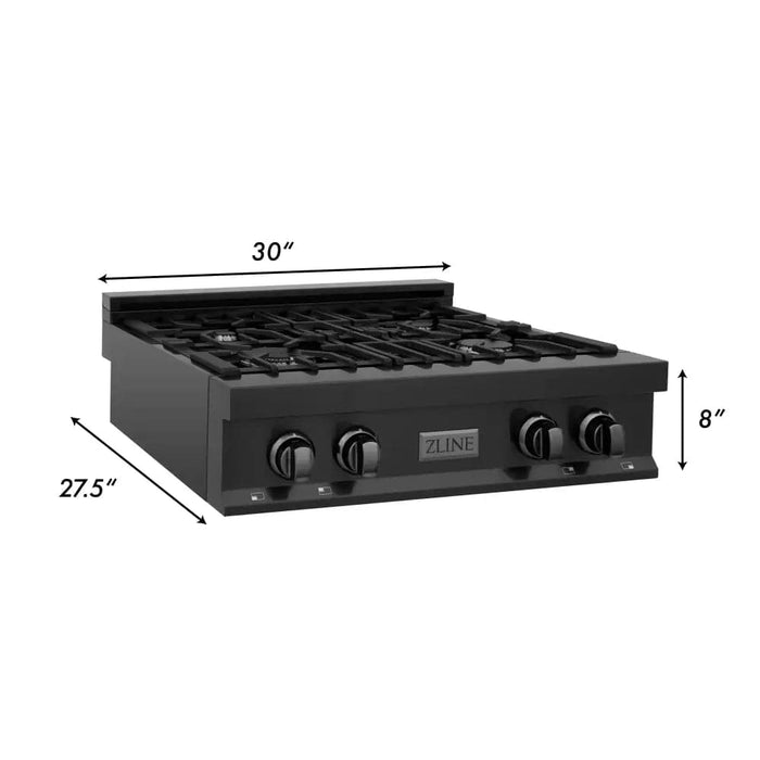 30 Porcelain Gas Stovetop in Black Stainless with 4 Gas