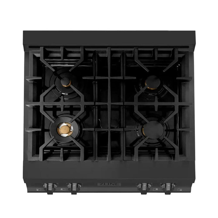 30 Porcelain Gas Stovetop in Black Stainless Steel with 4