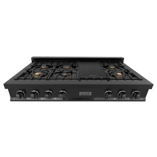 48 Porcelain Gas Stovetop in Black Stainless with 7 Gas