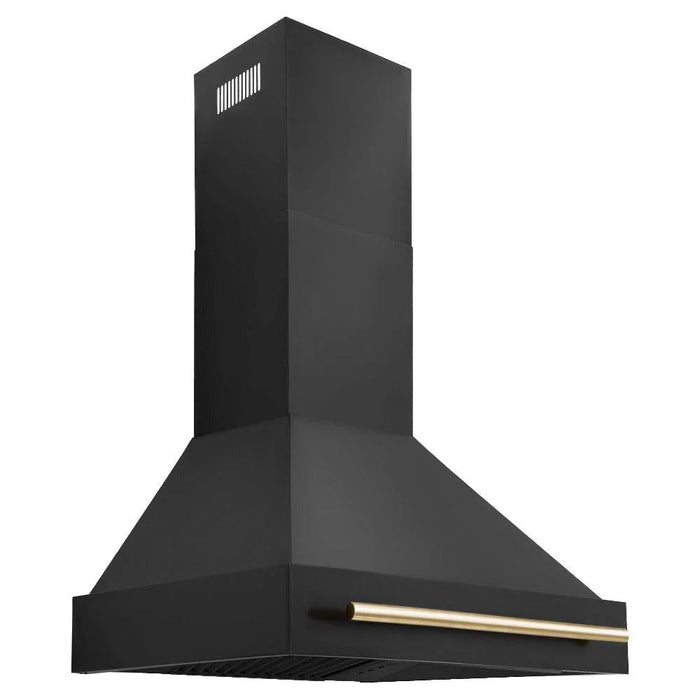 ZLINE 30" Autograph Edition Kitchen Package with Black Stainless Steel Dual Fuel Range, Range Hood, Dishwasher and Refrigeration with Gold Accents (4AKPR-RABRHDWV30-G)