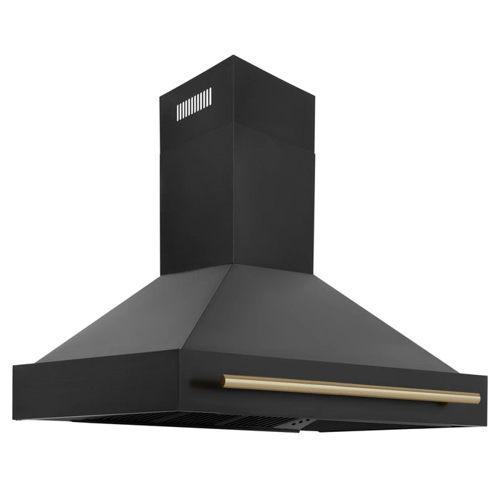 ZLINE 48" Autograph Edition Kitchen Package with Black Stainless Steel Dual Fuel Range and Range Hood with Champagne Bronze Accents (2AKP-RABRH48-CB)