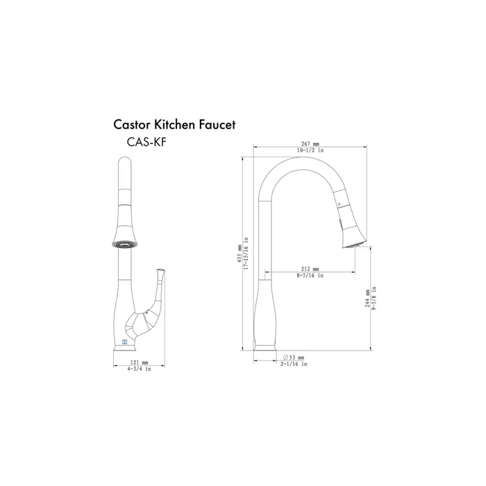 ZLINE Castor Kitchen Faucet Dimensions