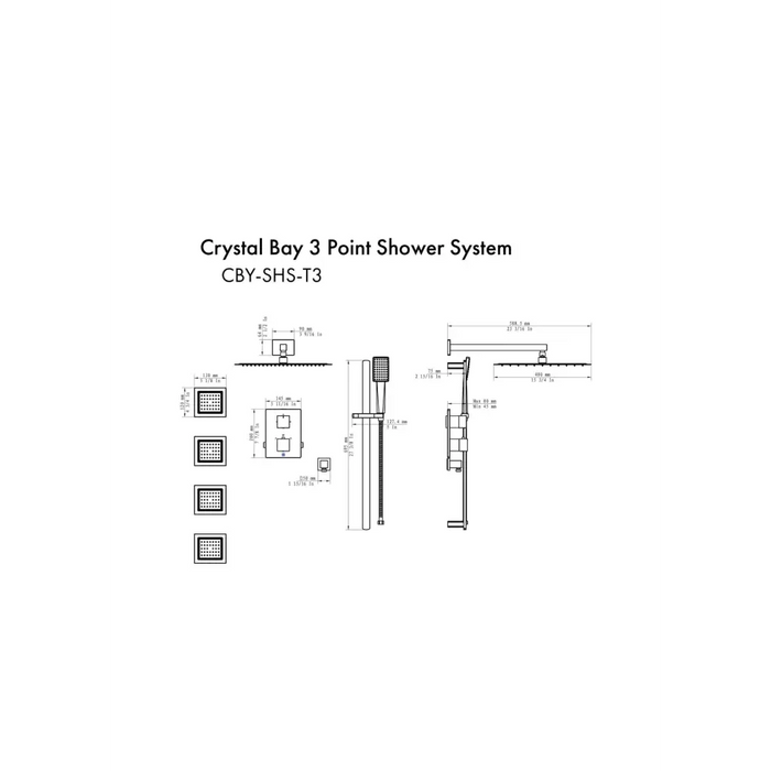 ZLINE Crystal Bay Thermostatic Shower System with Body Jets Bathroom Dimensions