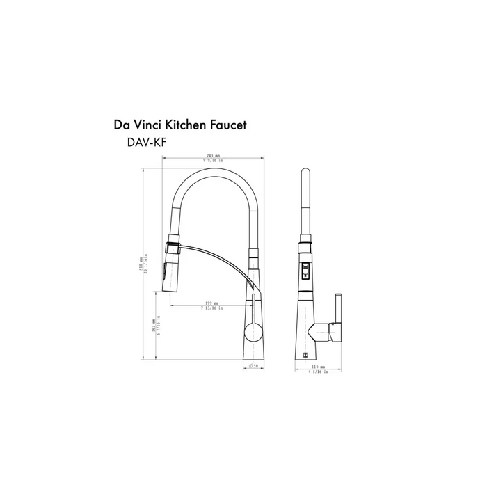 ZLINE Da Vinci Kitchen Faucet Dimensions