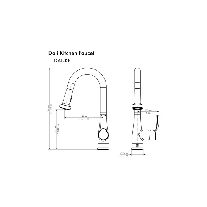 ZLINE Dali Kitchen Faucet Dimensions