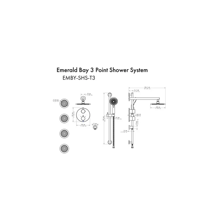 ZLINE Emerald Bay Thermostatic Shower System with Body Jets Bathroom Dimensions
