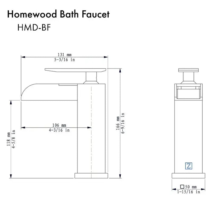 ZLINE Homewood Bath Faucet Bathroom Dimensions