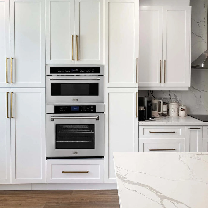 ZLINE Stainless Steel Kitchen Package 30" Built-in Convection Microwave Oven and 30" Single Wall Oven with Self Clean (2KP-MW30-AWS30)