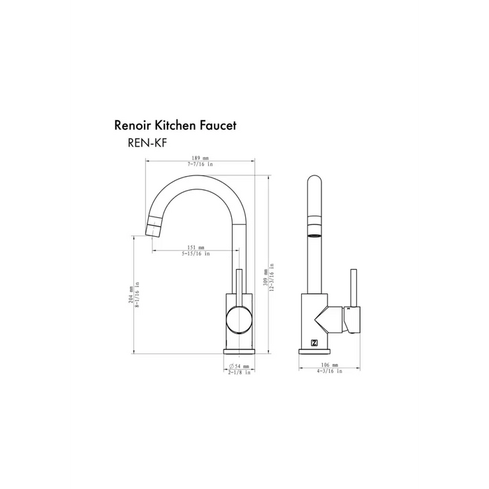 ZLINE Renoir Kitchen Faucet Dimensions