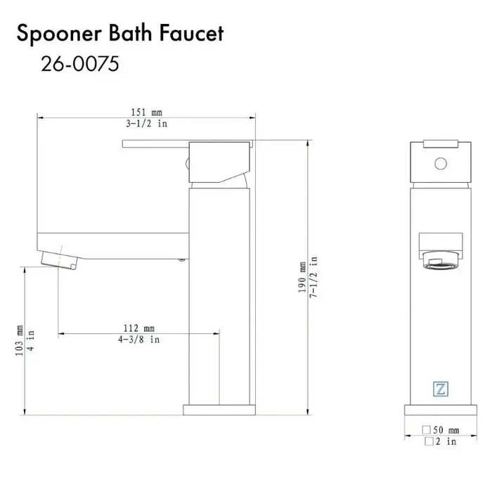 ZLINE Spooner Bath Faucet Bathroom Dimensions