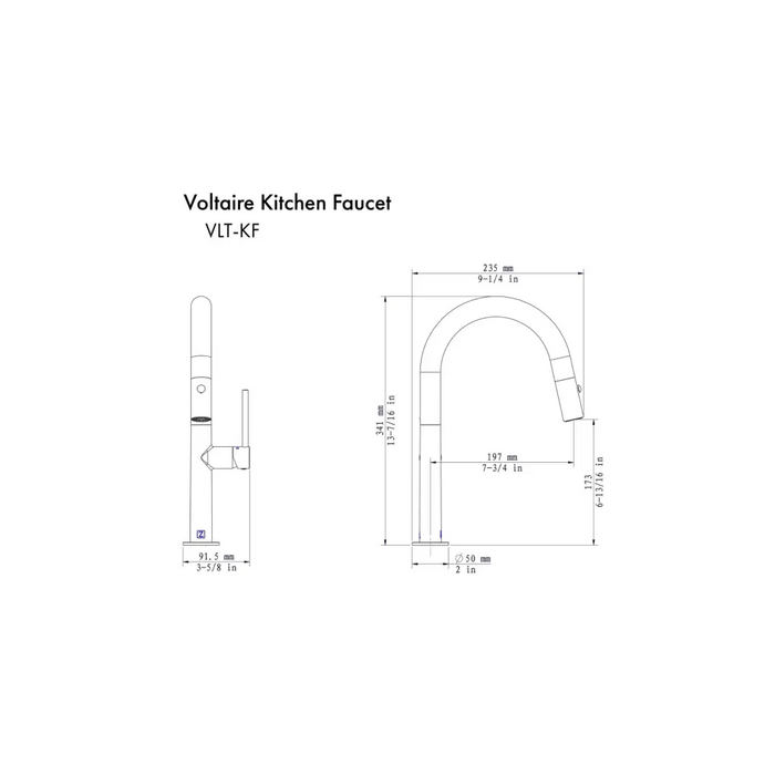 ZLINE Voltaire Kitchen Faucet Dimensions