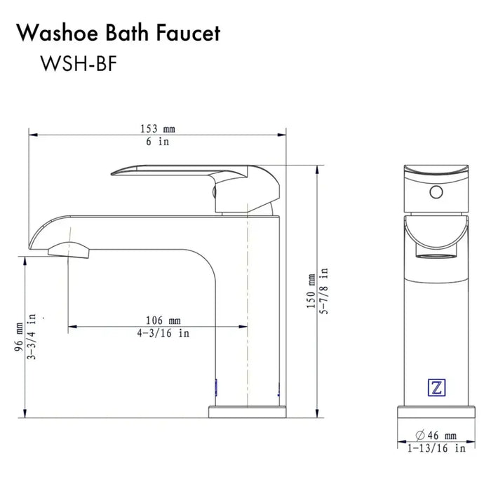 ZLINE Washoe Bath Faucet Bathroom Dimensions