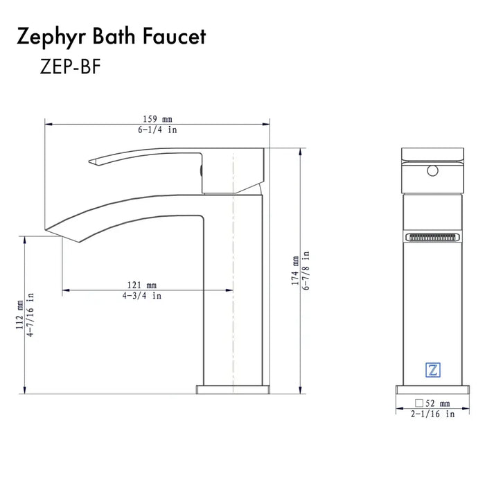ZLINE Zephyr Bath Faucet Bathroom Dimension