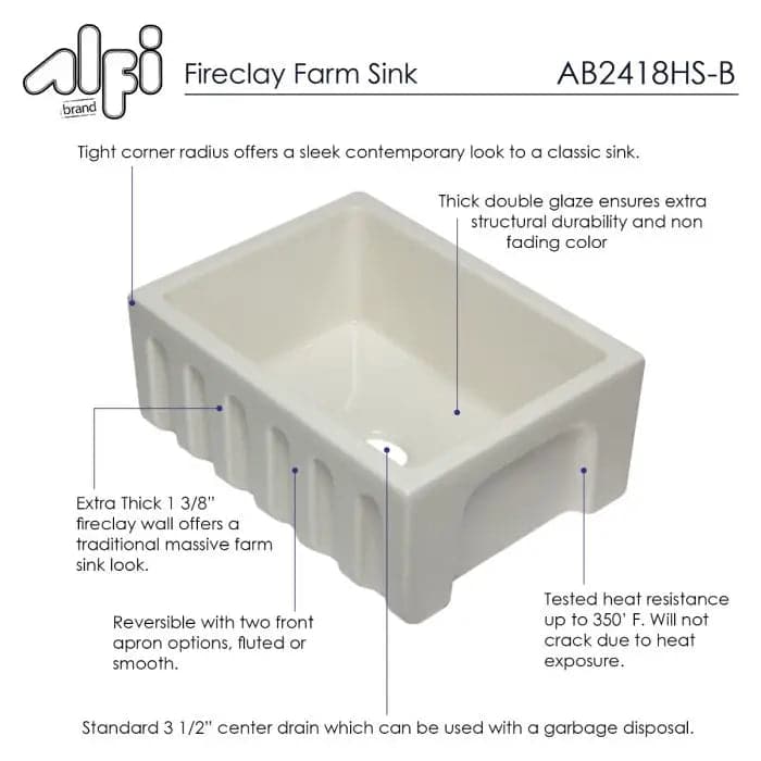 ALFI brand AB2418HS-B 24 inch Biscuit Reversible Smooth /
