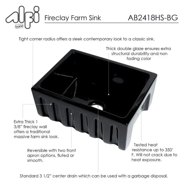 ALFI brand AB2418HS-BG 24 Black Gloss Reversible Smooth /
