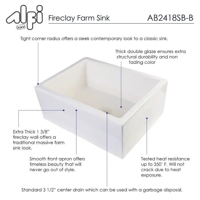 ALFI brand AB2418SB-B 24 Biscuit Smooth Thick Wall Fireclay