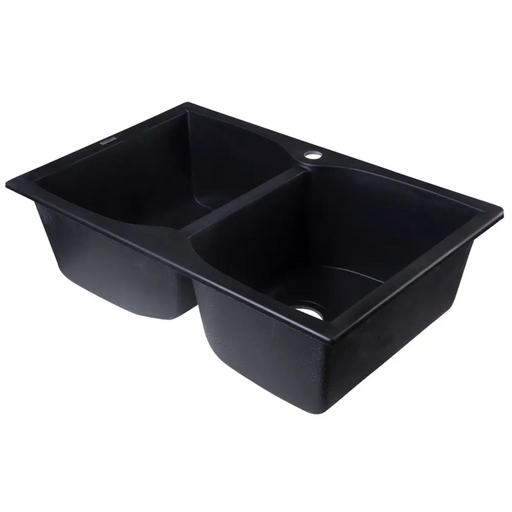 ALFI brand AB3220DI-BLA Black 32 Drop-In Double Bowl Granite