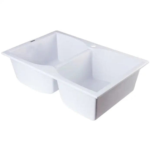 ALFI brand AB3220DI-W White 32 Drop-In Double Bowl Granite 