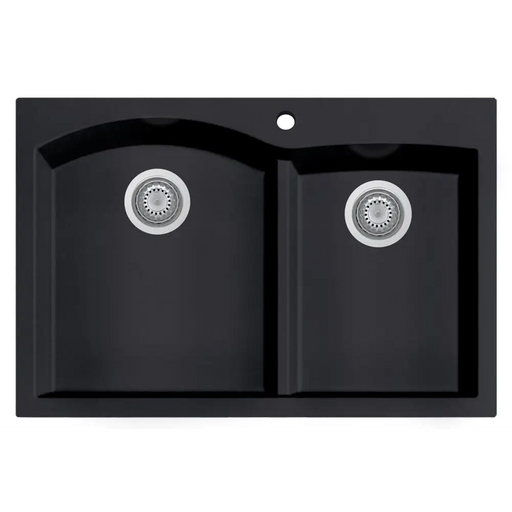 ALFI brand AB3320DI-BLA Black 33 Double Bowl Drop In Granite